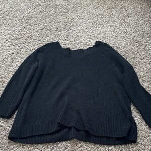 Black V-Neck Ribbed Sweater
